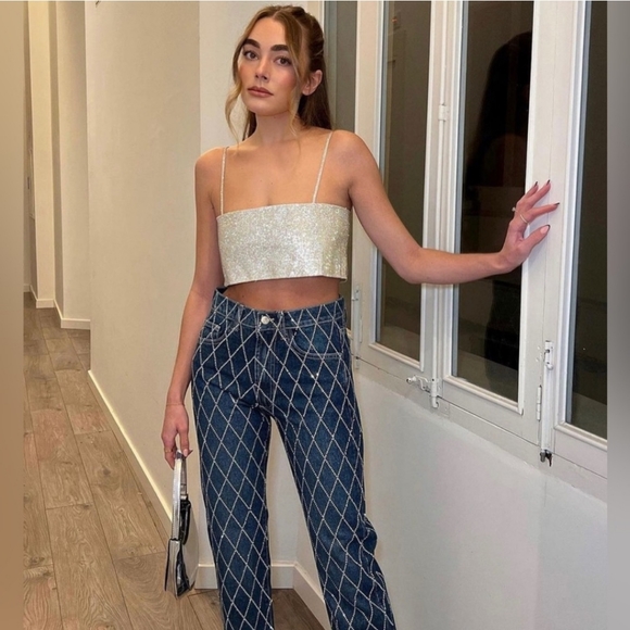 Zara Rhinestone Jeans Blue Jewel Size 2 - Picture 7 of 16